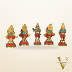 Set of 5 Musical Ganesha Idols - Playing Different Instruments 6"