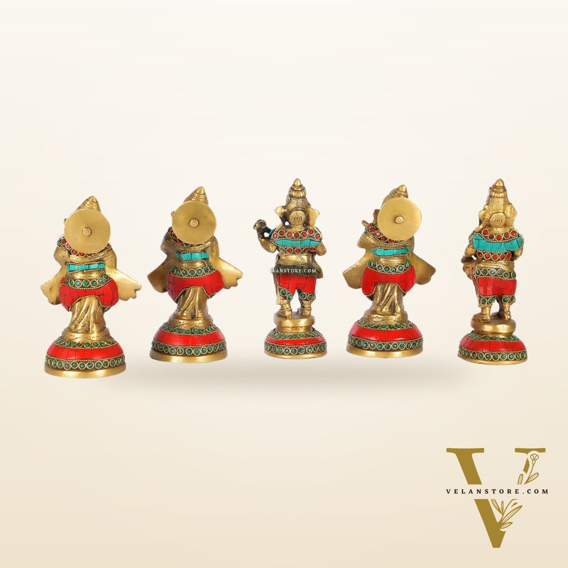 Set of 5 Musical Ganesha Idols - Playing Different Instruments 6"