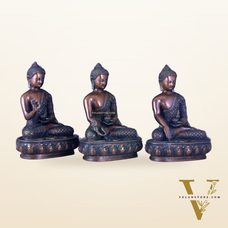 Set of Three Brass Buddha Statues –  13.5"