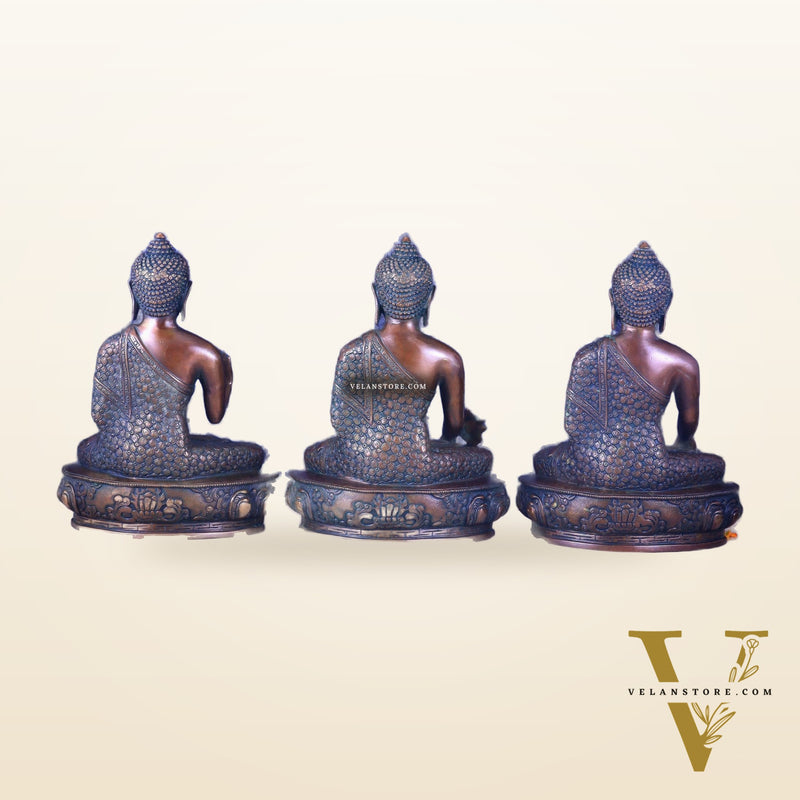 Set of Three Brass Buddha Statues –  13.5"