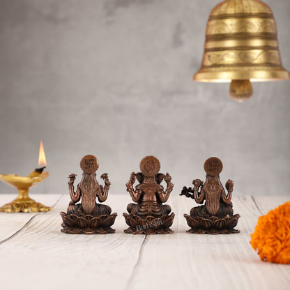 Set of Three Pure Copper Ganesha, Lakshmi, and Saraswati Idols - 2.5 Inch