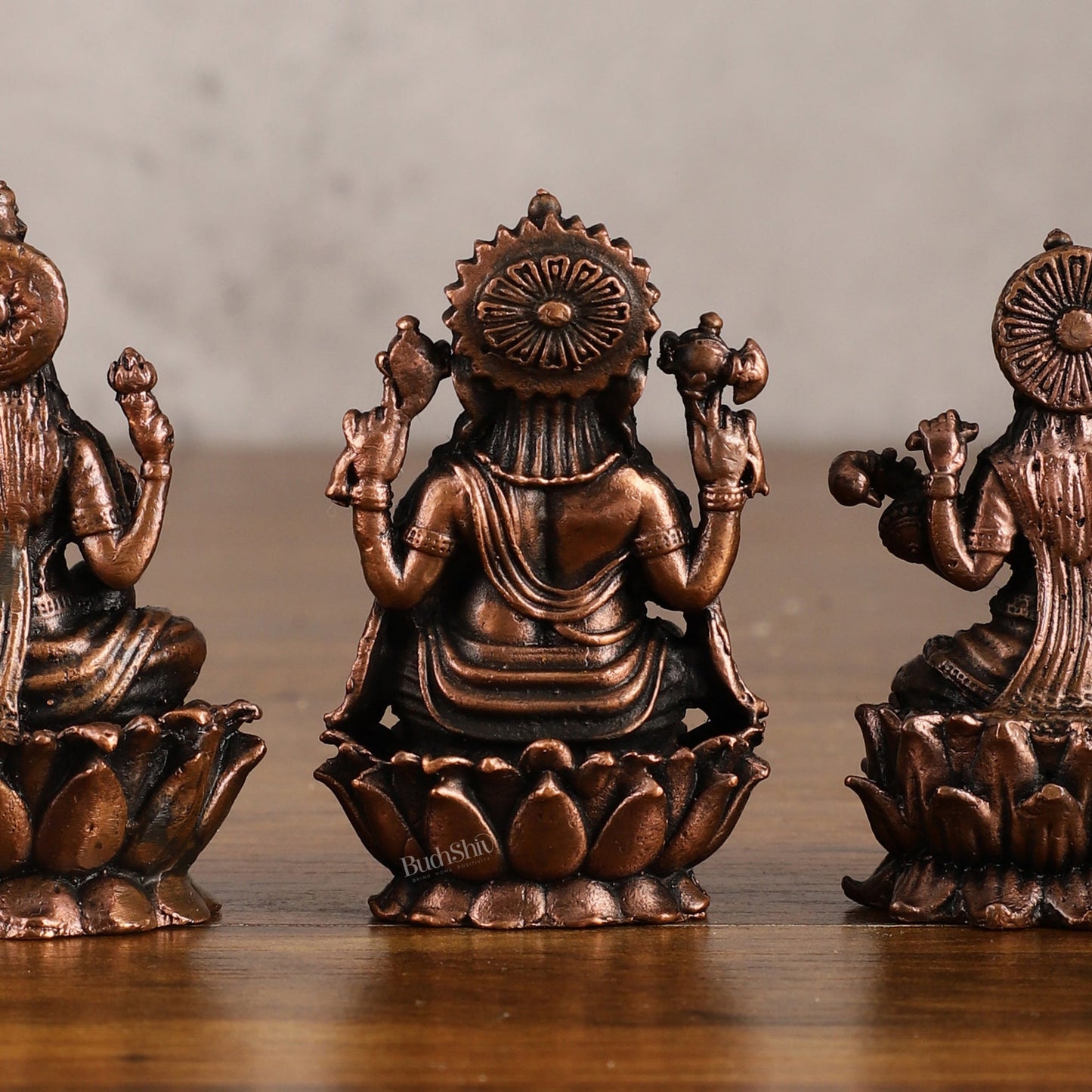 Set of Three Pure Copper Idols - Ganesha, Lakshmi, Saraswati | 3 Inch