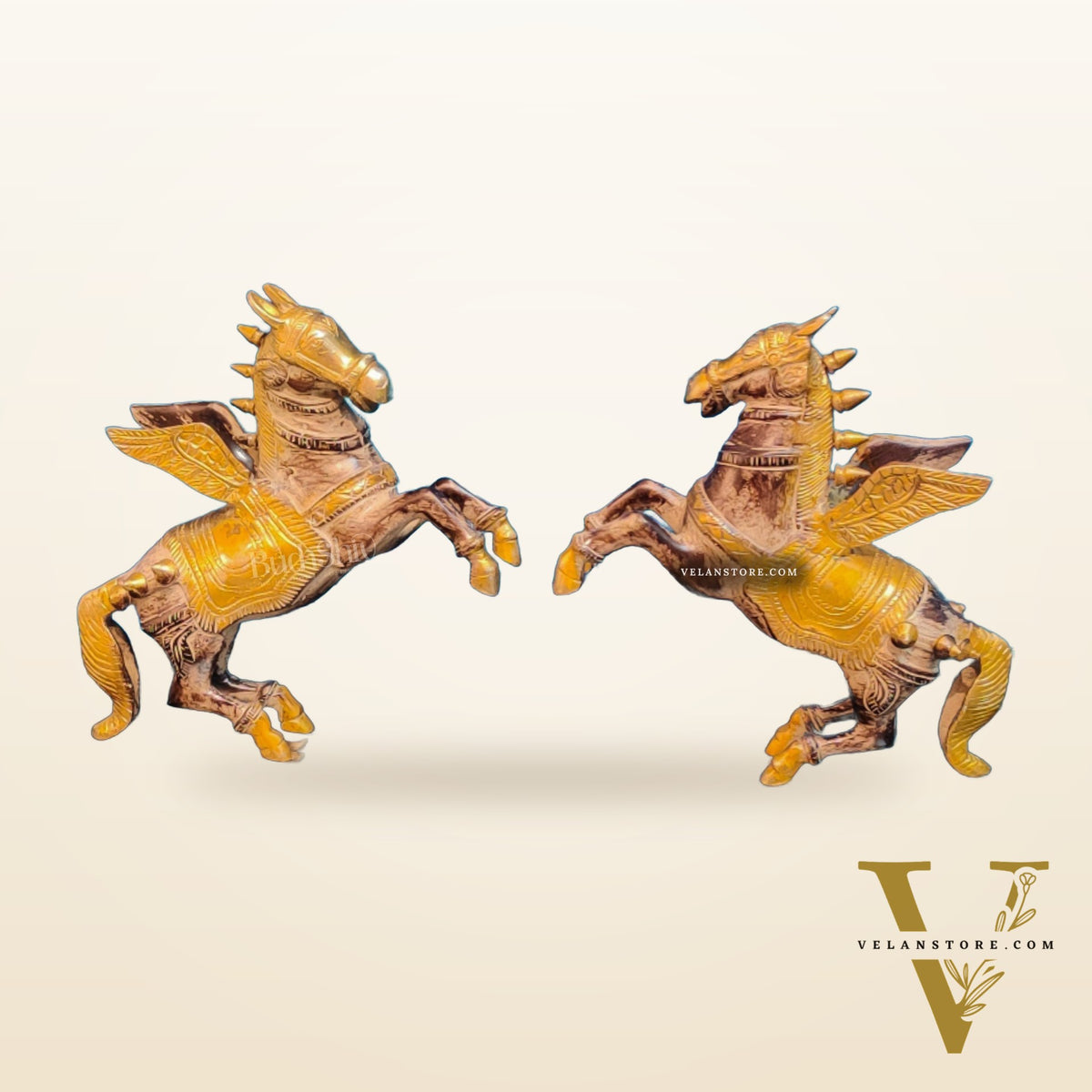 Set of Two Angel Flying Horses - Antique Finish