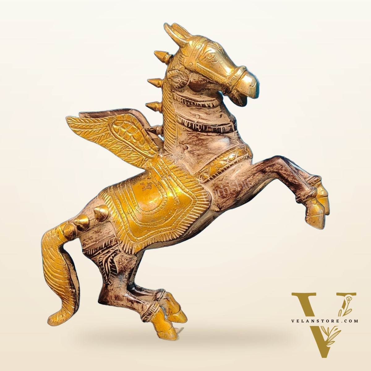 Set of Two Angel Flying Horses - Antique Finish