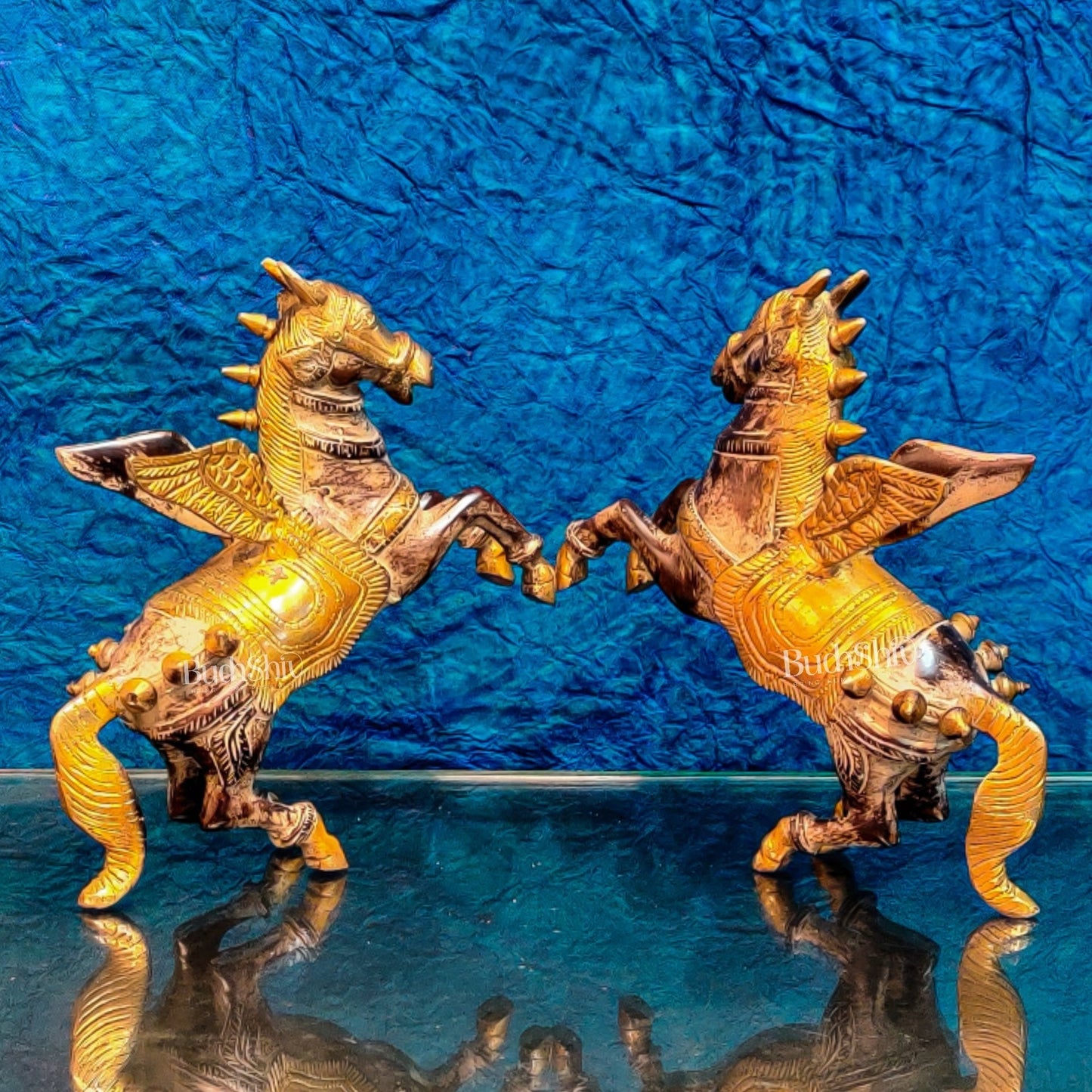 Set of Two Angel Flying Horses - Antique Finish