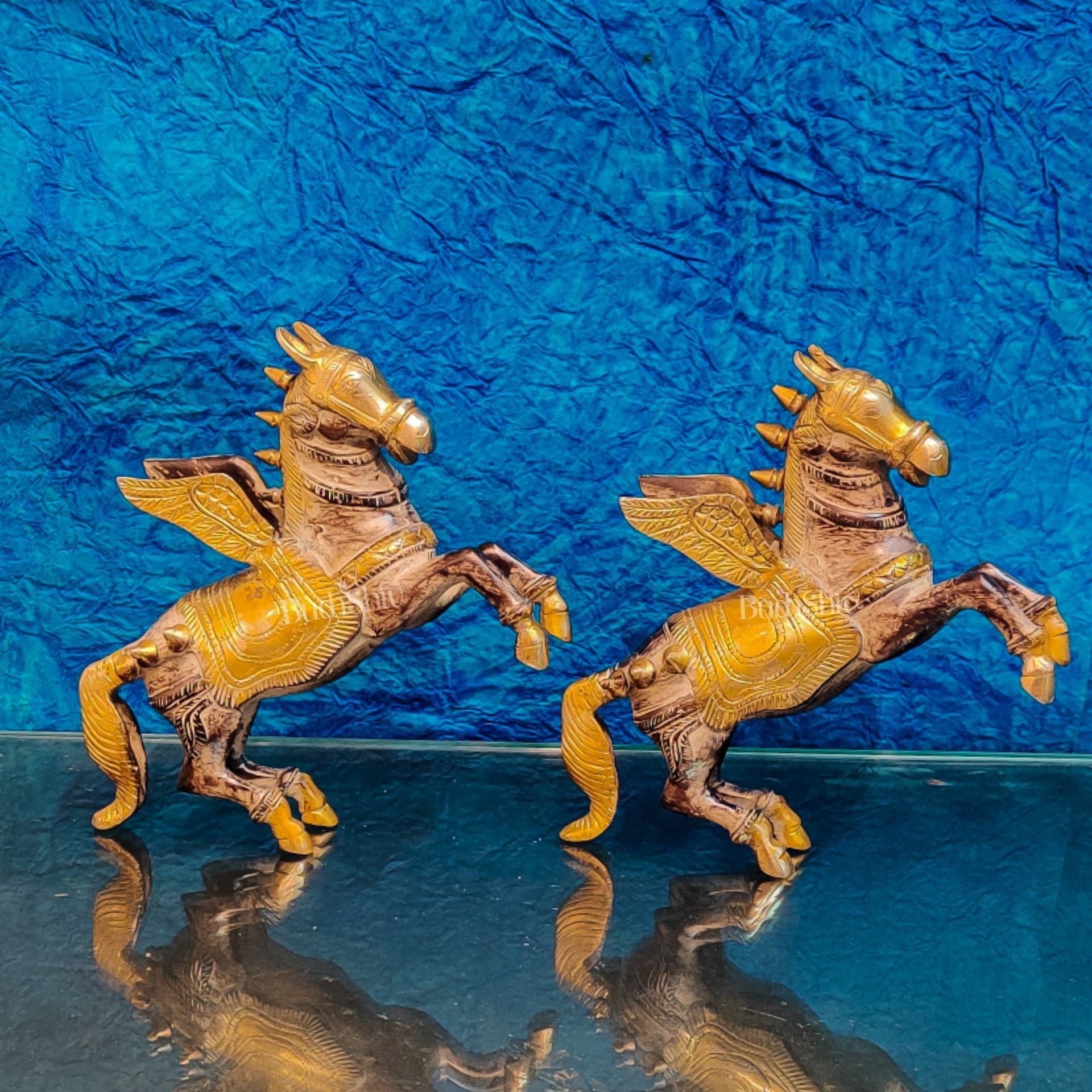 Set of Two Angel Flying Horses - Antique Finish