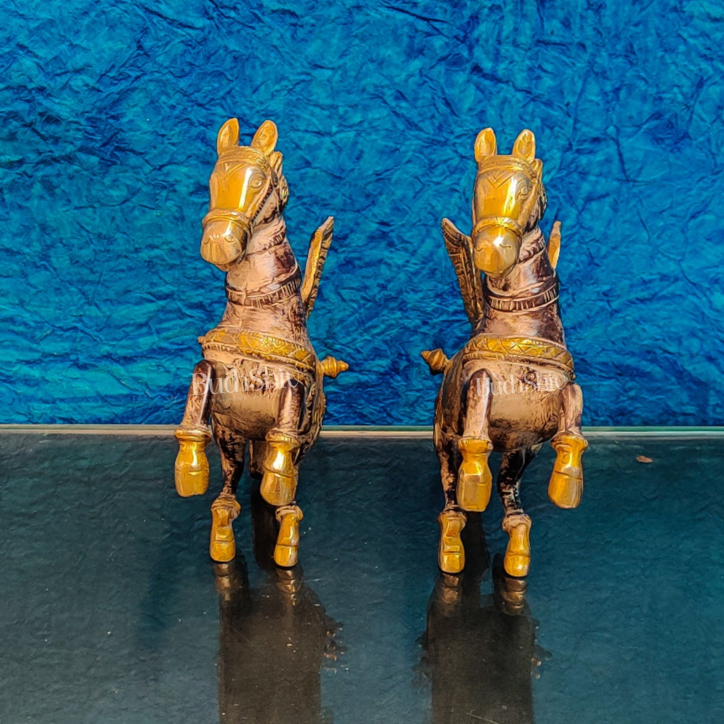 Set of Two Angel Flying Horses - Antique Finish