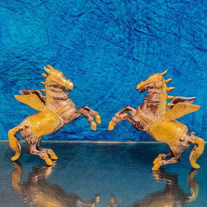 Set of Two Angel Flying Horses - Antique Finish