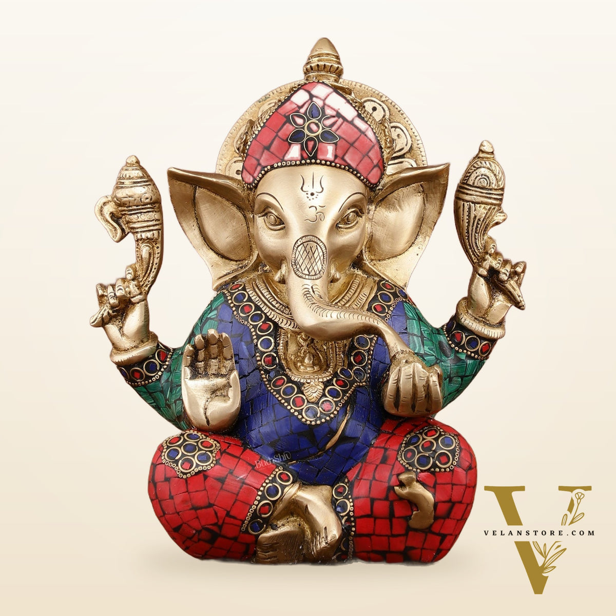 Sharp Featured Brass Ganesha Statue | 8 Inches | Exquisite Stonework