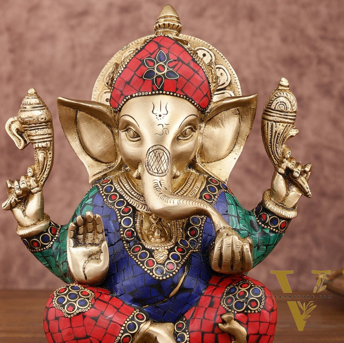 Sharp Featured Brass Ganesha Statue | 8 Inches | Exquisite Stonework