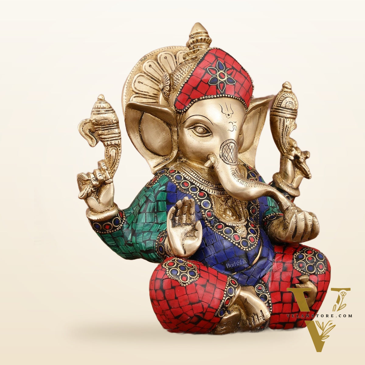 Sharp Featured Brass Ganesha Statue | 8 Inches | Exquisite Stonework