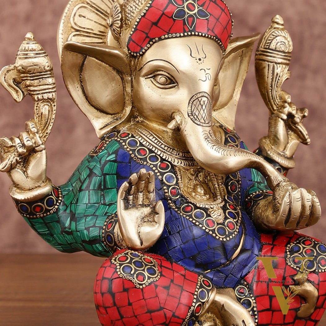 Sharp Featured Brass Ganesha Statue | 8 Inches | Exquisite Stonework