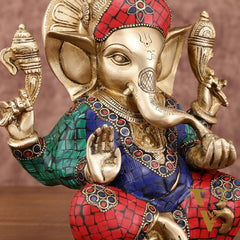 Sharp Featured Brass Ganesha Statue | 8 Inches | Exquisite Stonework