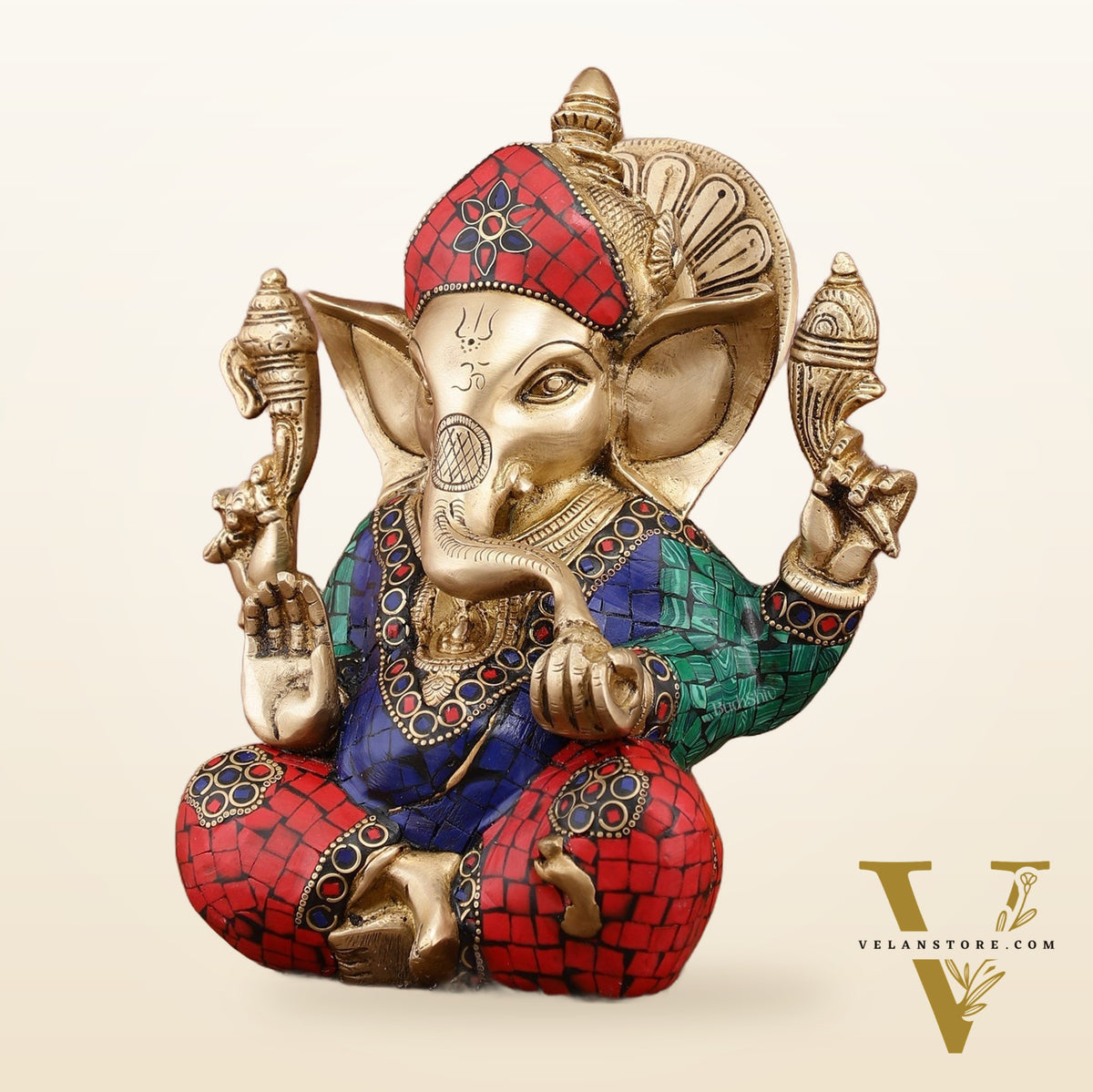 Sharp Featured Brass Ganesha Statue | 8 Inches | Exquisite Stonework
