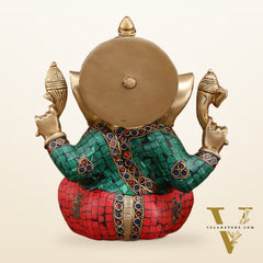 Sharp Featured Brass Ganesha Statue | 8 Inches | Exquisite Stonework