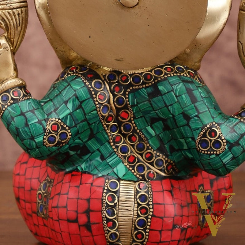 Sharp Featured Brass Ganesha Statue | 8 Inches | Exquisite Stonework