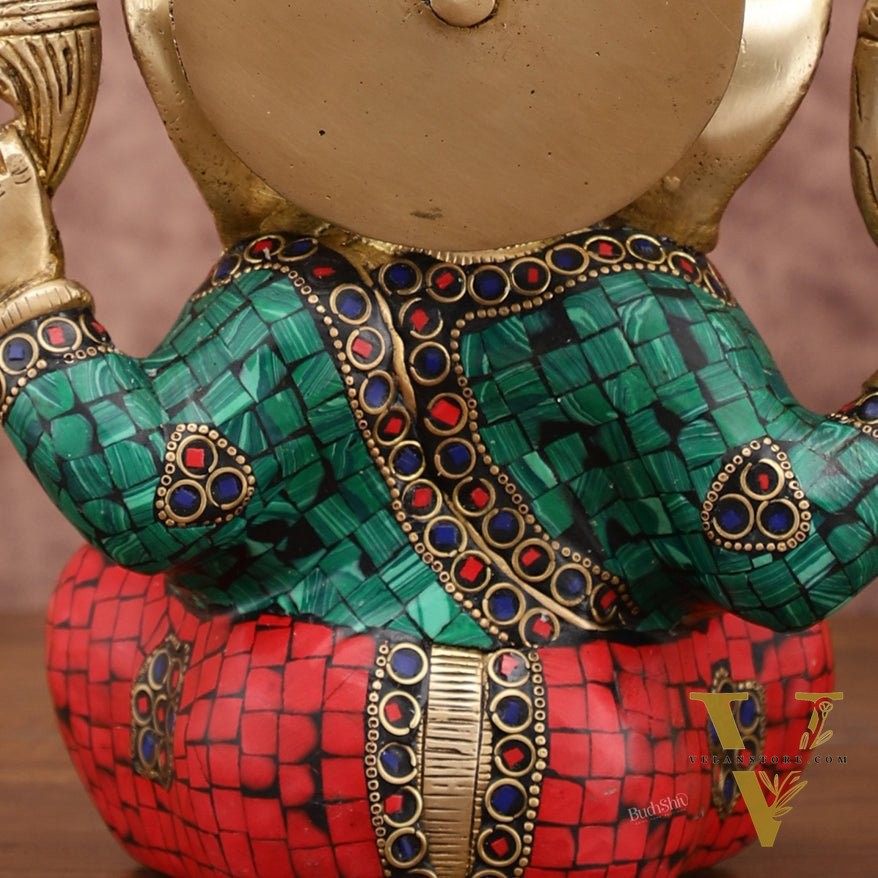 Sharp Featured Brass Ganesha Statue | 8 Inches | Exquisite Stonework