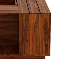 GeoNest Sheehsam solid wood Coffee Table | Wooden Finish with Geometric Top | Storage Shelves | Living Room