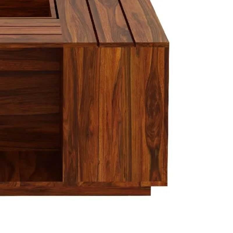GeoNest Sheehsam solid wood Coffee Table | Wooden Finish with Geometric Top | Storage Shelves | Living Room