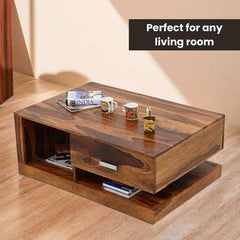 Avana Solid Sheesham Wood Coffee Table | Smart Storage, Modern Design for Living Room Coffee table by Woodensure