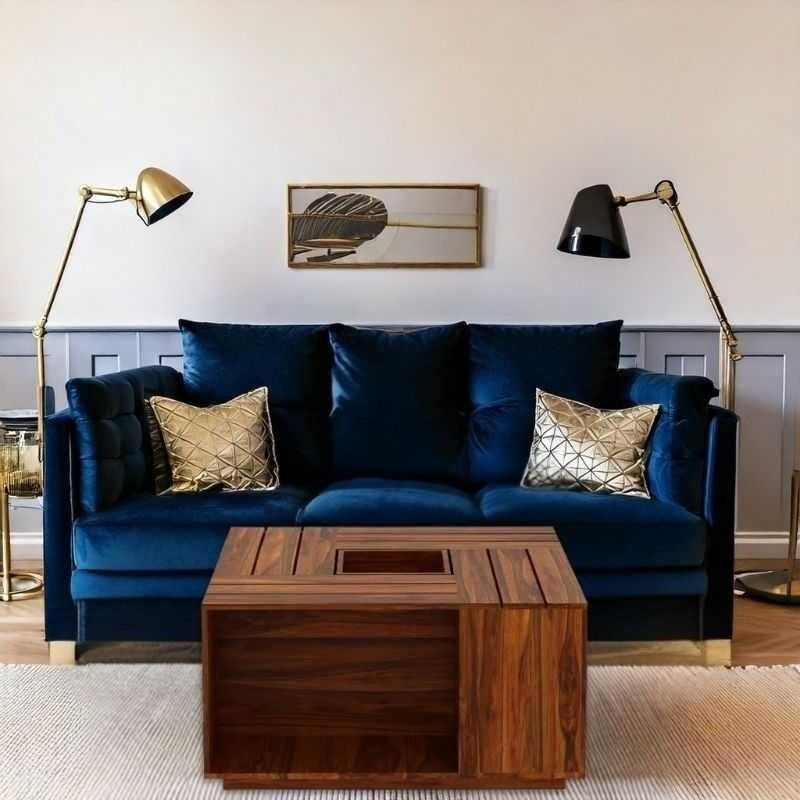 GeoNest Sheehsam solid wood Coffee Table | Wooden Finish with Geometric Top | Storage Shelves | Living Room