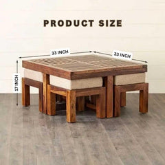 HeritageAura Sheesham Wood Coffee Table Set with Stools – Space-Saving Design for Living Room by Woodensure