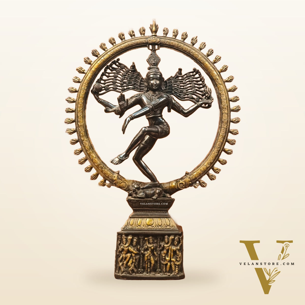 Shiva Brass Nataraj Statue - Dancing on Apasmara 23" - Black Gold