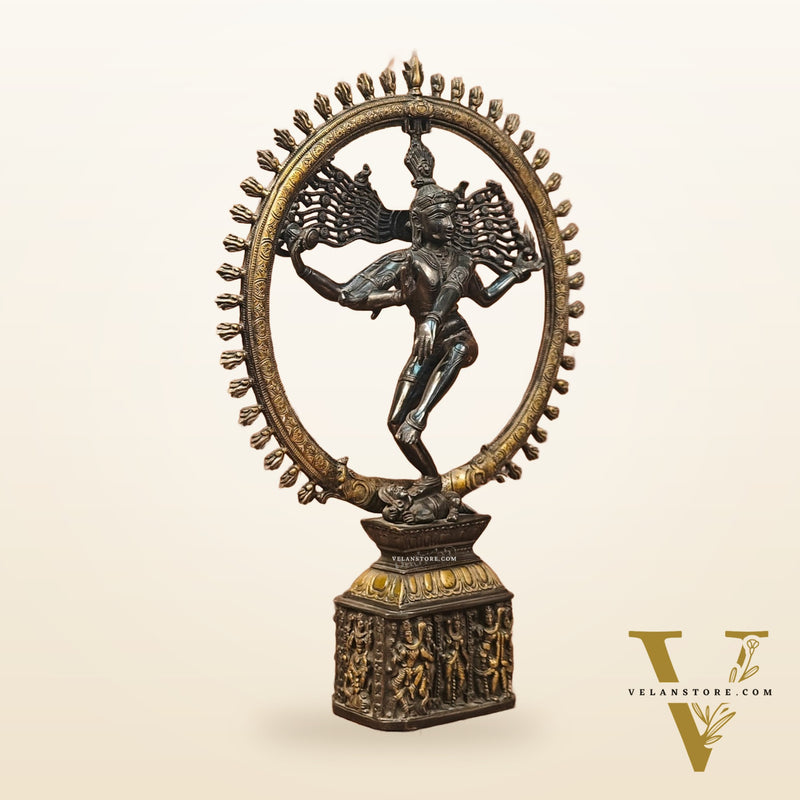 Shiva Brass Nataraj Statue - Dancing on Apasmara 23" - Black Gold