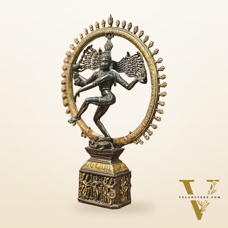 Shiva Brass Nataraj Statue - Dancing on Apasmara 23" - Black Gold