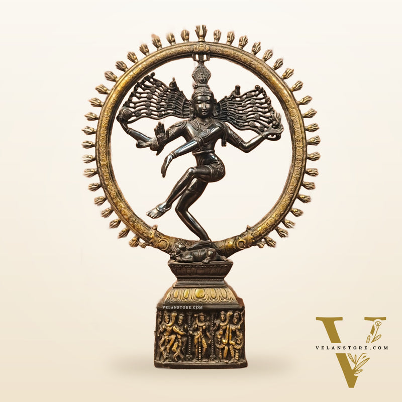 Shiva Brass Nataraj Statue - Dancing on Apasmara 23" - Black Gold