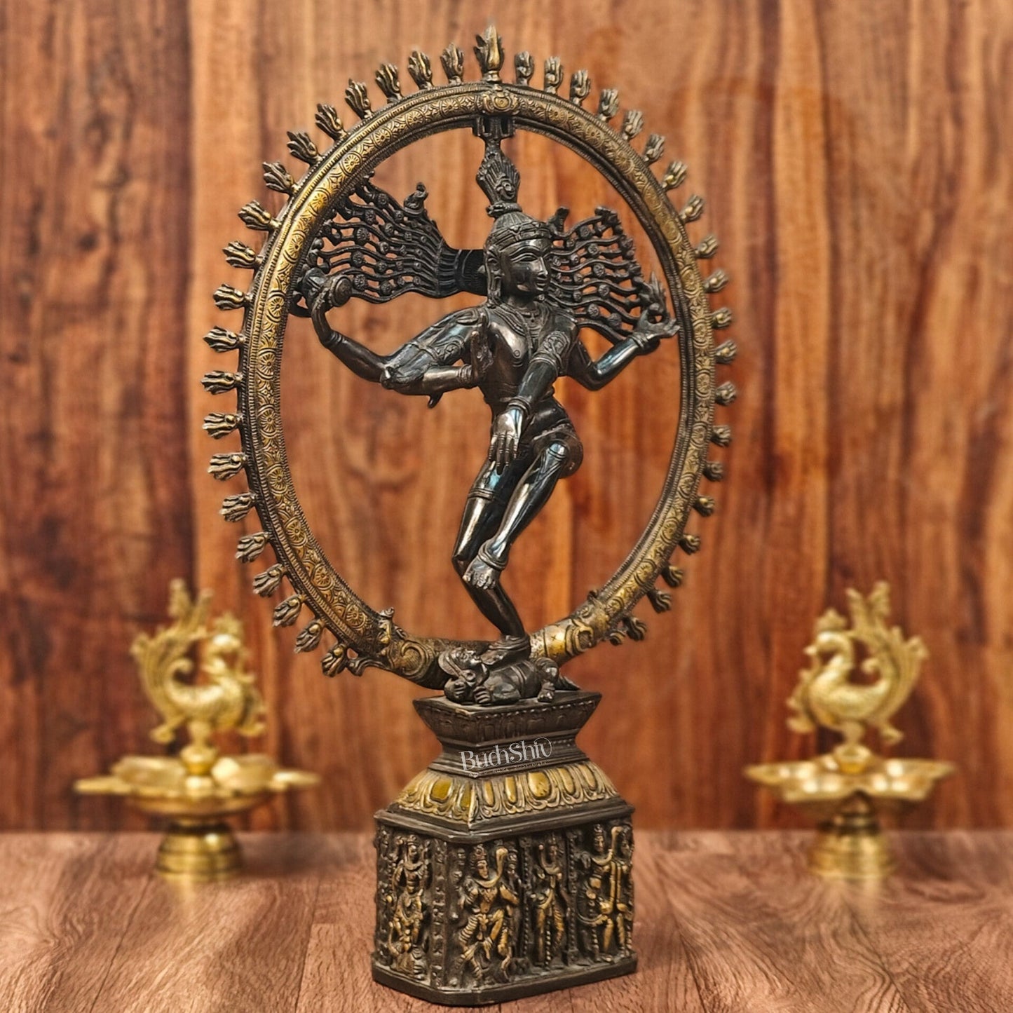 Shiva Brass Nataraj Statue - Dancing on Apasmara 23" - Black Gold