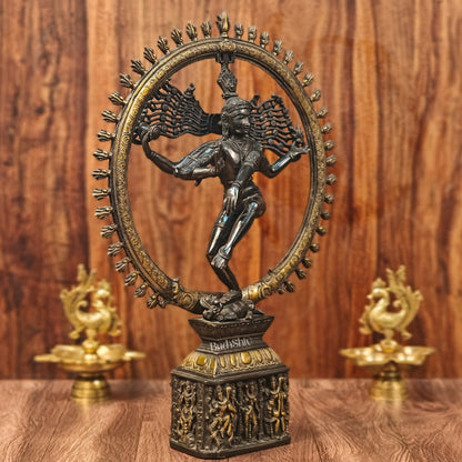 Shiva Brass Nataraj Statue - Dancing on Apasmara 23" - Black Gold