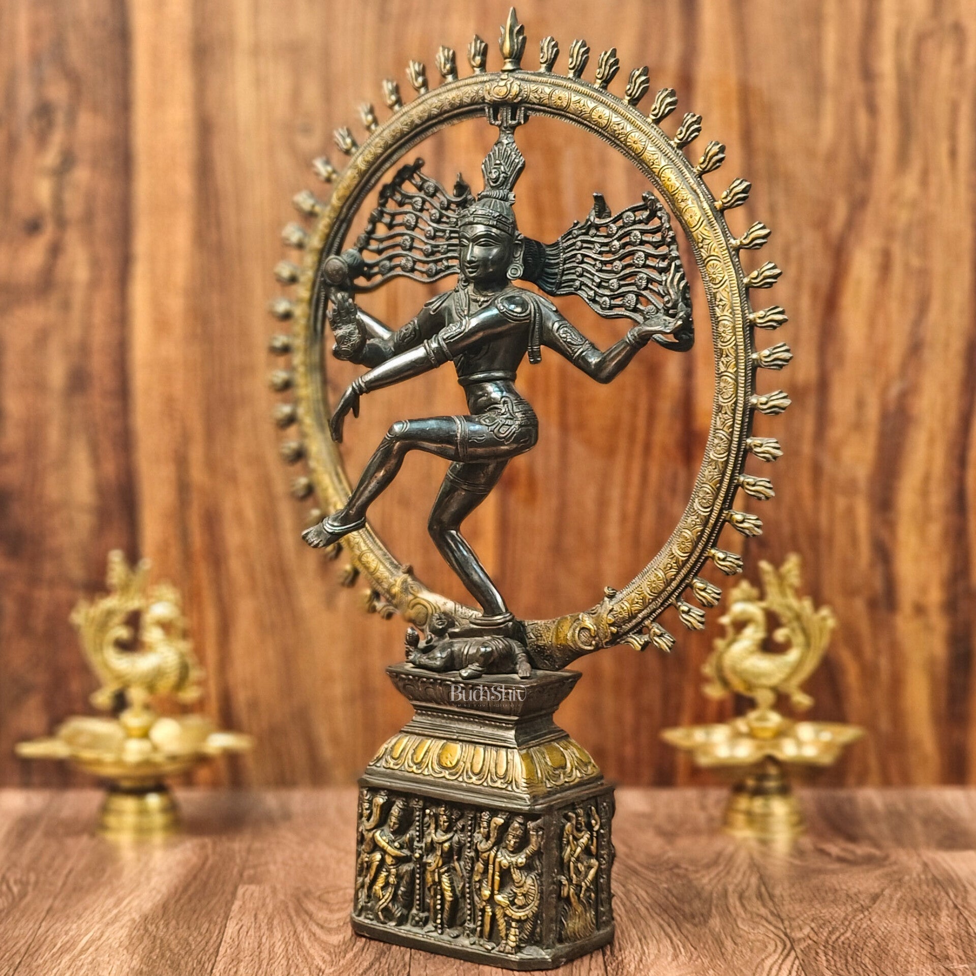 Shiva Brass Nataraj Statue - Dancing on Apasmara 23" - Black Gold
