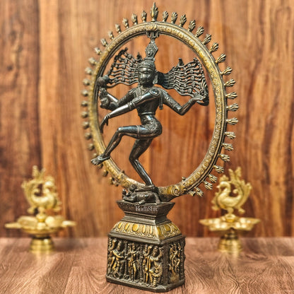 Shiva Brass Nataraj Statue - Dancing on Apasmara 23" - Black Gold