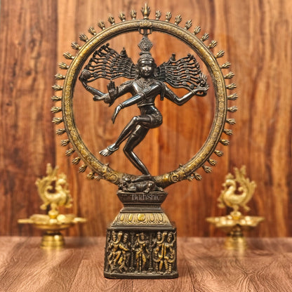 Shiva Brass Nataraj Statue - Dancing on Apasmara 23" - Black Gold