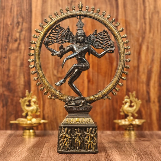 Shiva Brass Nataraj Statue - Dancing on Apasmara 23" - Black Gold