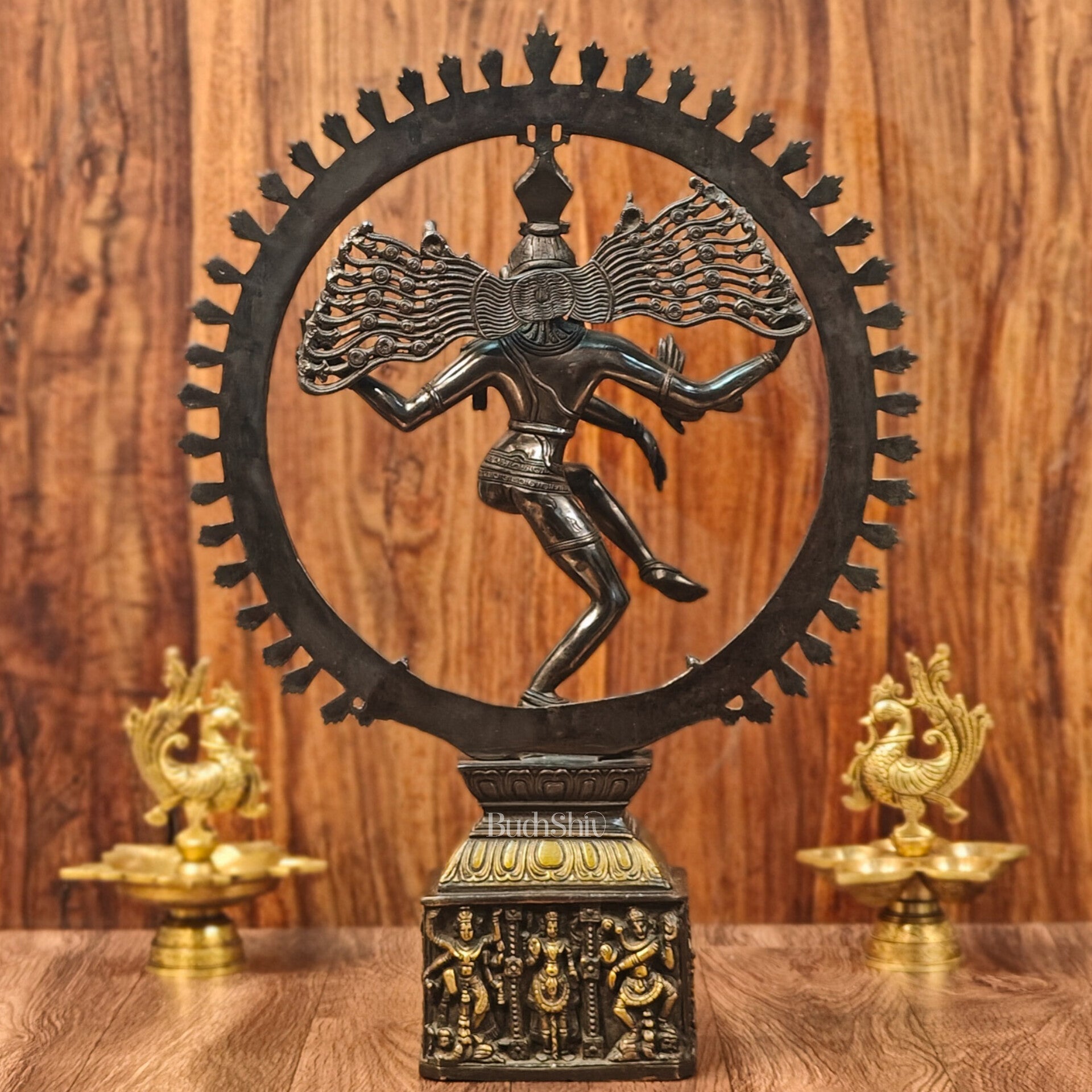 Shiva Brass Nataraj Statue - Dancing on Apasmara 23" - Black Gold