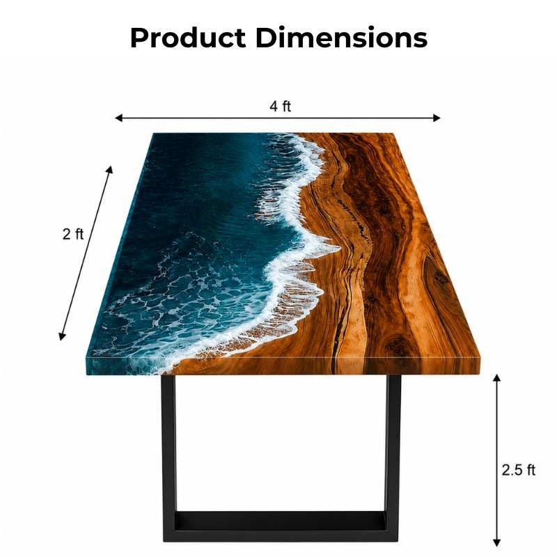 Live Edge Modern Ocean Beach Wave Epoxy Resin Dining Table with Black Metal Legs, Handmade Luxury Furniture Design, Custom Kitchen River Table
