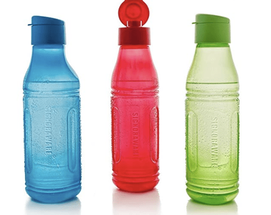 Signoraware Fliptop-Aqua Triangle Plastic Water Bottle Set, 500ml/6cm, Set of 3, Multicolour