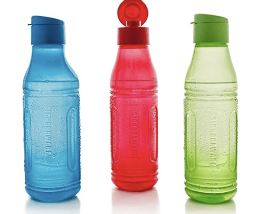 Signoraware Fliptop-Aqua Triangle Plastic Water Bottle Set, 500ml/6cm, Set of 3, Multicolour