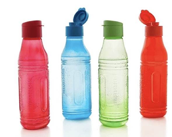 Signoraware Fliptop-Aqua Triangle Plastic Water Bottle Set, 500ml/6cm, Set of 4, Multicolour