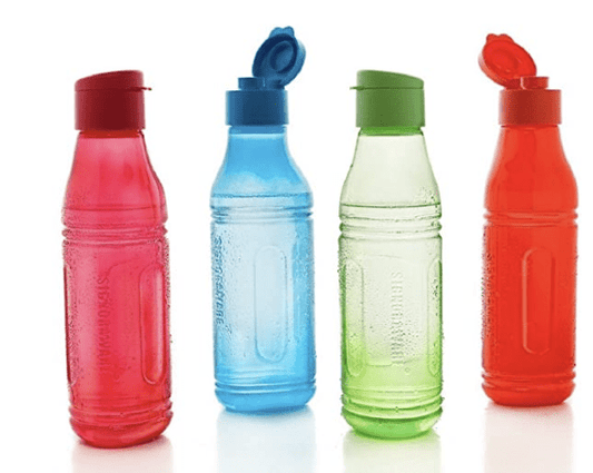 Signoraware Fliptop-Aqua Triangle Plastic Water Bottle Set, 500ml/6cm, Set of 4, Multicolour