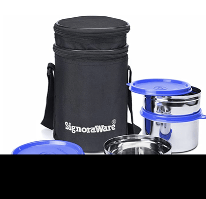 Signoraware Executive Stainless Steel Lunch Box Set 4 with bag | Stainless-Steel Leak-Proof Containers | Full Meal Boxes (Container Size 200mlx1 | 350mlx2 | 500mlx1 | Violet)