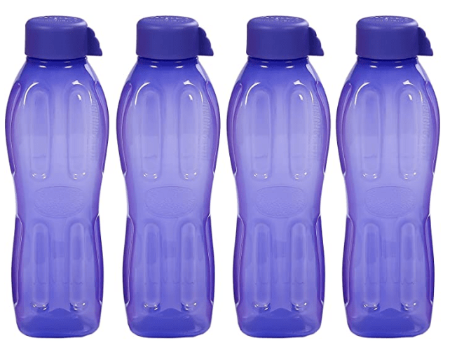 Signoraware Aqua Plastic Water Bottle Set, 1 Litre, Set of 4, Deep Violet