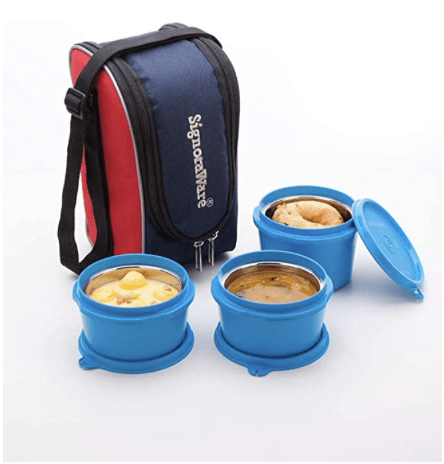 Signoraware Executive Microsafe Steel 3 Tier Lunch Box, Set of 3, Blue