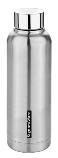 Signoraware Puro Frost Single Walled Stainless Steel Fridge Water Bottle, 1 Liter, Silver