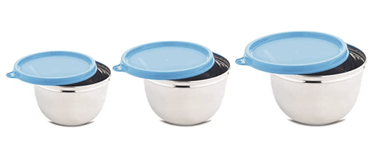 Signoraware Stainless Steel Mixing Bowl Steel 500 Ml+ 1000 Ml+ 1350 Ml, Set of 3, Blue