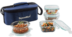 Signoraware Double Decker High Borosilicate Bakeware Safe Glass Lunch Box,Set of 4, 400ml+400ml+320ml+320ml, Clear-1