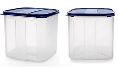 SignoraWare 4.5 Litres Modular Storage Container with Lid | Food Grade Bpa-Free Plastic Jar Boxes | Freezer Microwave Safe Leak-Proof | Spices Atta Grains Organizers (Square 4500ml | Set 2 Mod Blue)-1