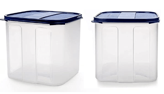 सिग्नोरावेयर 4.5 लीटर मॉड्यूलर स्टोरेज कंटेनर ढक्कन के साथ | फ़ूड ग्रेड BPA-मुक्त प्लास्टिक जार बॉक्स | फ्रीज़र माइक्रोवेव सेफ लीक-प्रूफ | मसाले आटा अनाज ऑर्गनाइज़र (स्क्वायर 4500ml | 2 मॉड ब्लू सेट) 